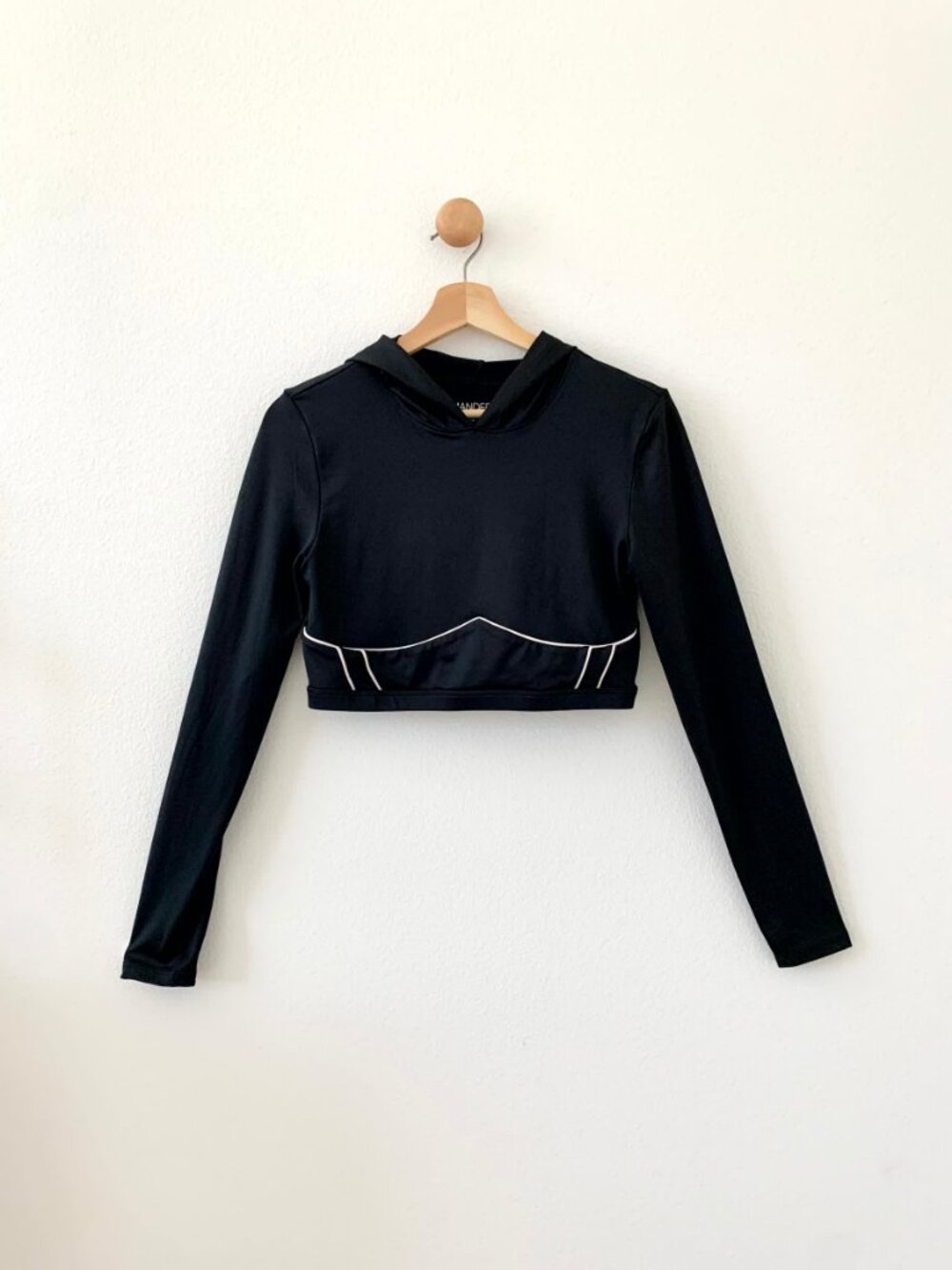Mandee Black Fitted Long Sleeves Hooded Crop Top US Medium